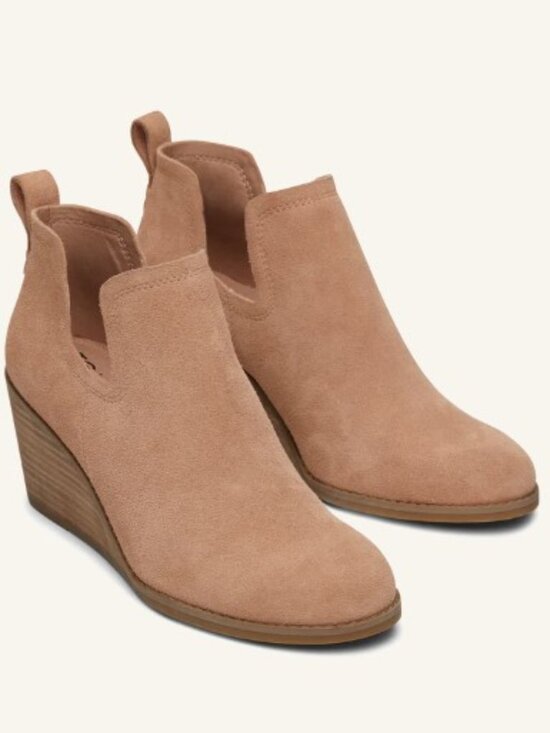 Toms Women's Tan/Brown "Kallie" Suede Leather Wedge Boot (US Size 8) - Picture 1 of 10